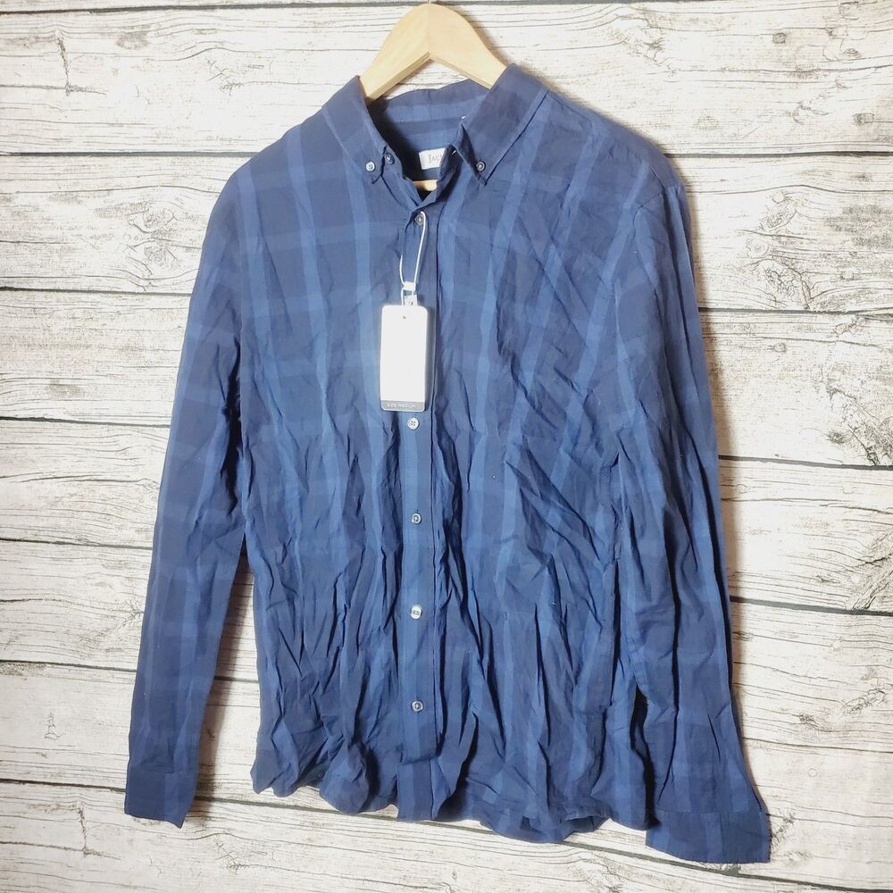 Jack Tailor Poplin Authentic Collection Plaid Long Sleeve Button-Down Shirt Sz M